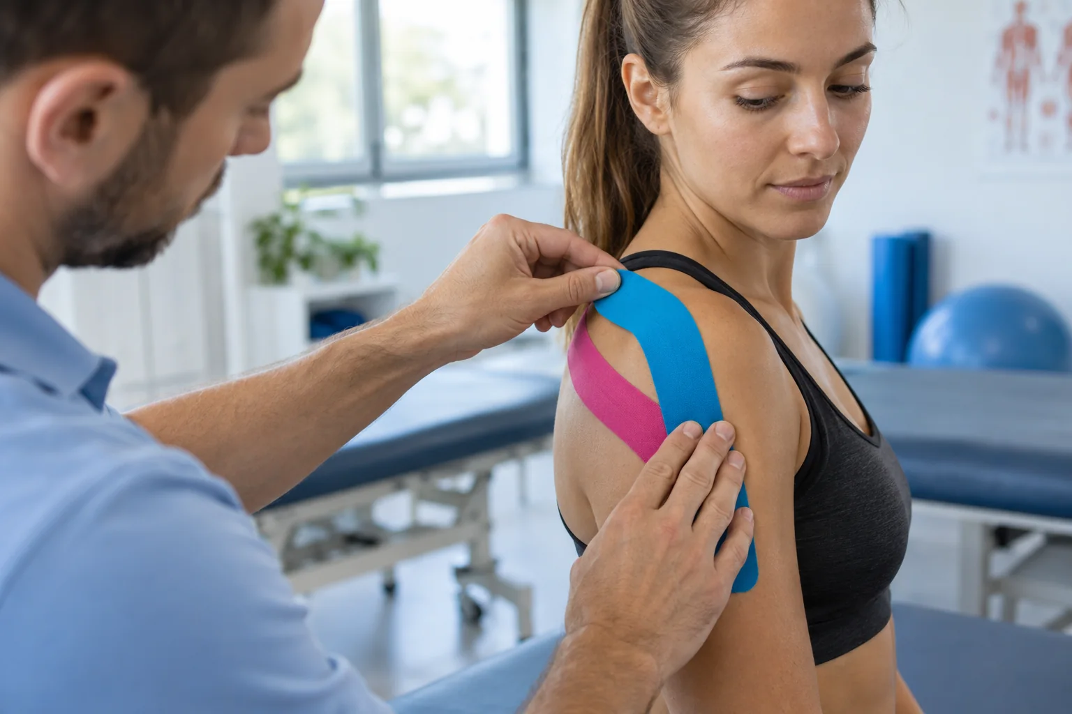 Aplicación de vendaje neuromuscular en un hombro